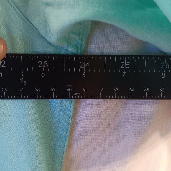 Alan Flusser Mens Short Sleeve Button Shirt Sz. Lrg /Aqua Blue/100% Linen/Pocket - Picture 4 of 4